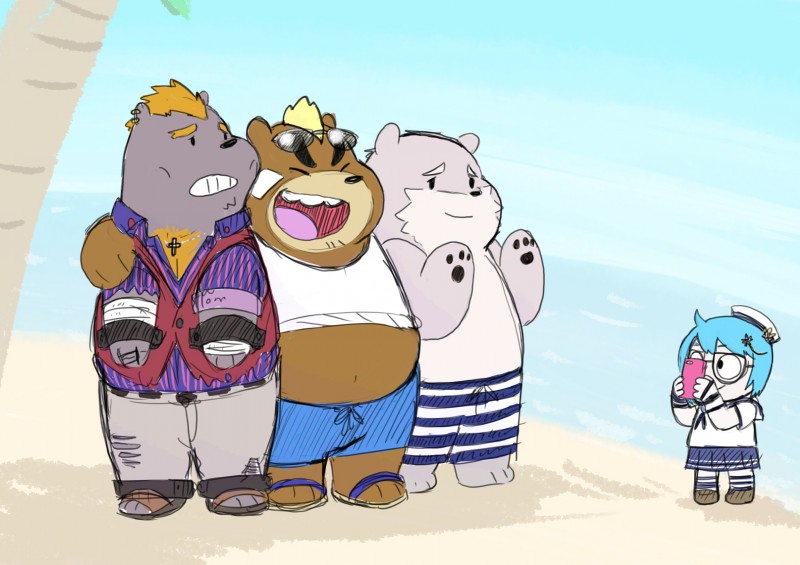 anthro cellphone clothing electronics eyewear group male outside phone photo smartphone standing sunglasses yo_bigbear cartoon_network lifewonders tokyo_afterschool_summoners we_bare_bears ashigara_(tas) barguest_(tas) benten_(tas) chloe_park grizzly_(we_bare_bears) ice_bear_(we_bare_bears) jambavan_(tas) panda_(we_bare_bears) bear black_bear brown_bear grizzly_bear grolar_bear human hybrid mammal ursine crossover hi_res