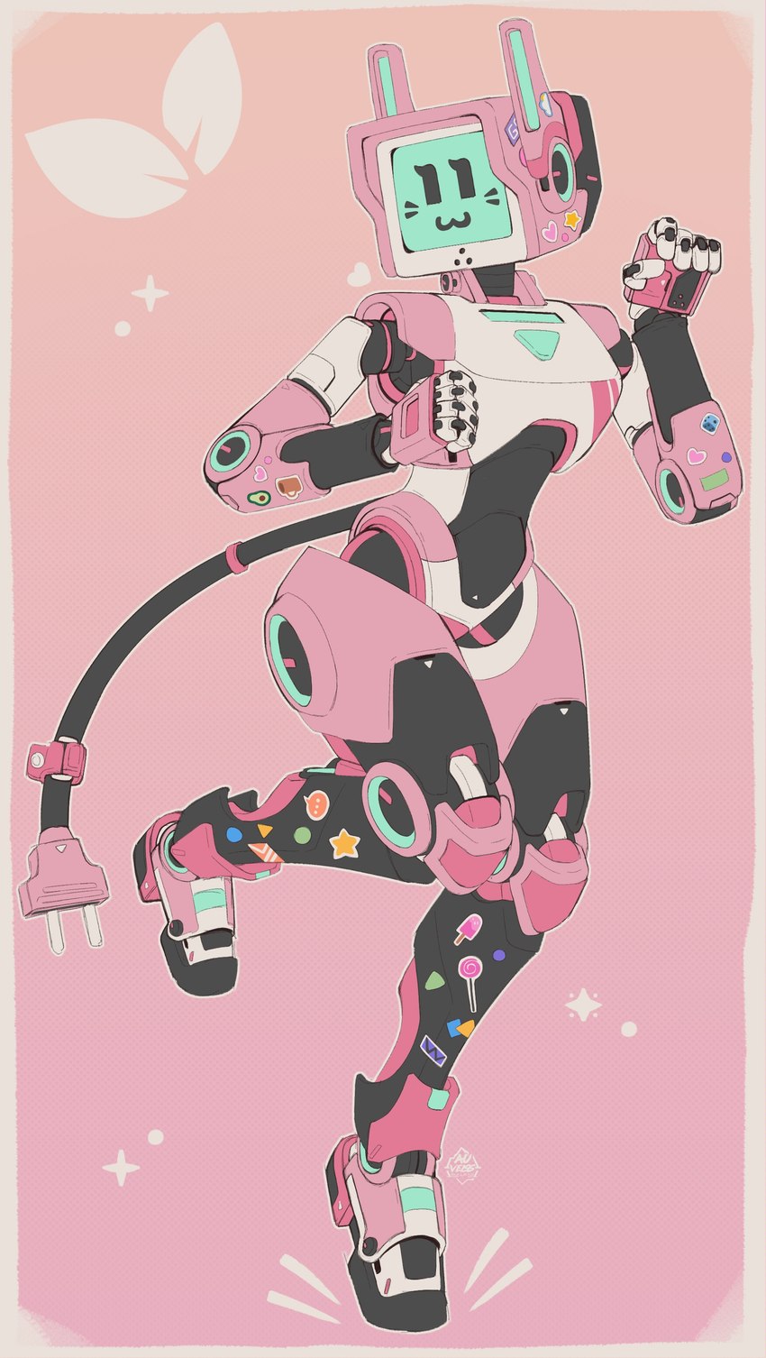 5_fingers :3 ambiguous_gender cable female fingers jumping machine not_furry pink_body pose robotic solo sticker auveiss humanoid robot robot_humanoid 2025 absurd_res digital_media_(artwork) hi_res