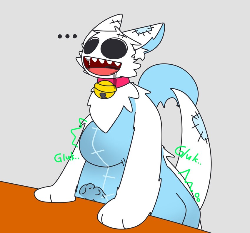 ambiguous_anthro ambiguous_gender ambiguous_pred ambiguous_prey anthro anthro_pred bell bell_collar belly big_belly big_eyes big_pupils biped blue_belly blue_body blue_countershading blue_fur blue_inner_ear blue_tail_tuft bodily_fluids cheek_tuft chest_tuft collar collar_only countershade_belly countershade_torso countershading dripping drooling facial_tuft fully_inside fur glistening glistening_bodily_fluids glistening_saliva grey_background hands_on_table head_tuft huge_belly imprint inner_ear_fluff jingle_bell jingle_bell_collar monotone_arms monotone_background monotone_face monotone_hands multicolored_body multicolored_fur neck_bell noseless nude onomatopoeia open_mouth open_smile oral_vore patch_(fabric) paw_imprint pupils red_collar saliva saliva_drip saliva_string seam_(sewing) simple_background smile soft_vore solo sound_effects swallowing swallowing_sound_effect tail tail_tuft tapering_tail teeth text toony tuft two_tone_body two_tone_fur unseen_prey vore white_arms white_body white_ears white_face white_fur white_hands white_inner_ear_fluff white_tail wide_smile flufpan mythology azure_(flufpan) animate_inanimate dragon furred_dragon furred_scalie living_clothing living_costume living_fursuit mythological_creature mythological_scalie scalie 2024 digital_drawing_(artwork) digital_media_(artwork) hi_res