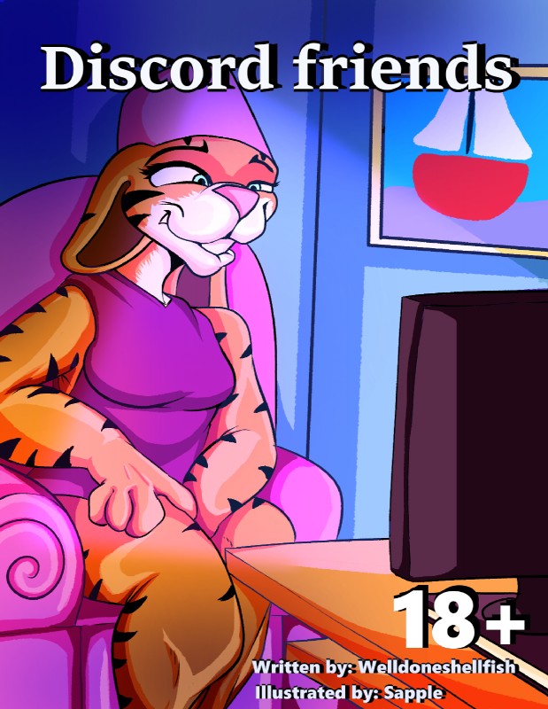 anthro chair clothed clothing computer electronics excited female fur furniture green_eyes hat headgear headwear painting smile solo teeth text sapple felid mammal pantherine tiger melissa_(disambiguation) 2019 comic digital_media_(artwork) english_text hi_res