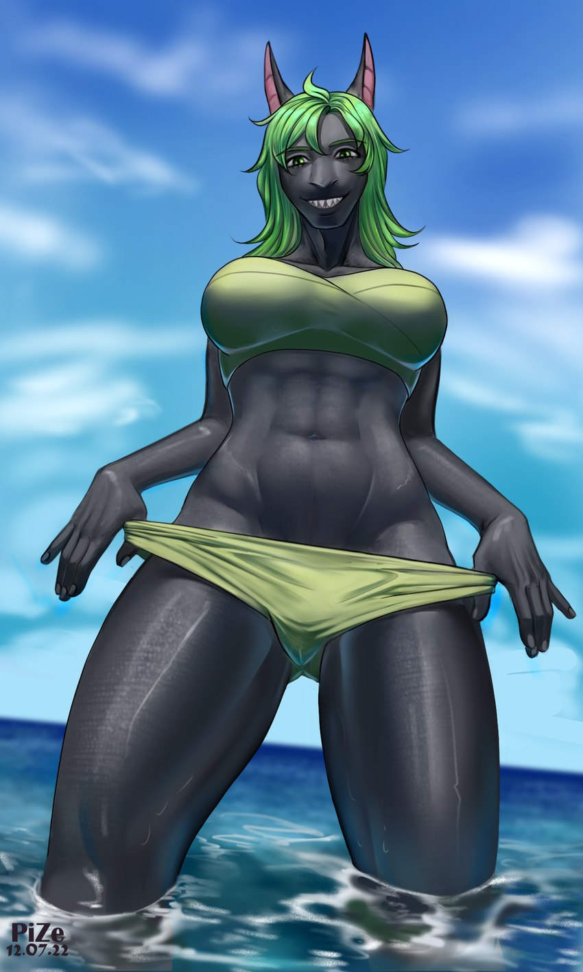 anthro bikini breasts clothing female foreshortening high-angle_view mature_female outside scales sea seascape sky solo summer swimming swimming_trunks swimwear two-piece_swimsuit water pize fish marine shark 3:5 digital_media_(artwork) hi_res portrait three-quarter_portrait