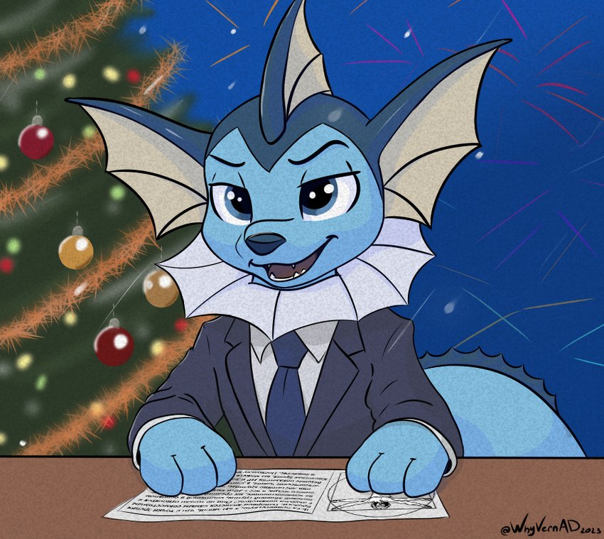 ambiguous_gender christmas_tree clothing costume feral holidays open_mouth plant president smile solo tree whyvern christmas nintendo pokemon vitruvian_man eeveelution generation_1_pokemon mammal pokemon_(species) vaporeon digital_media_(artwork) tagme