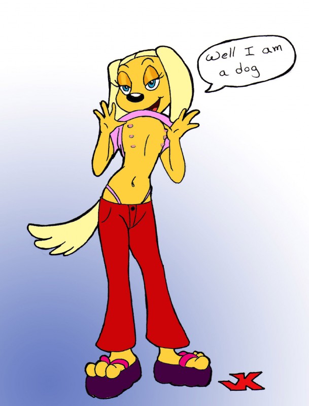 anthro blue_eyes breasts female flashing glistening_eyelids multi_nipple nipples small_breasts solo tail jk brandy_and_mr._whiskers disney brandy_harrington canid canine canis domestic_dog mammal hi_res