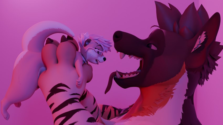 anthro brown_body brown_fur duo erection eyewear fur genitals glasses hair holding_up hungry imminent_vore male male/male nude open_mouth oral_vore penis size_difference striped_body striped_fur stripes tail teeth tongue tongue_out vore willing_prey skarrfox_(artist) skarrfox awtter hyena mammal mustelid otter 16:9 3d_(artwork) blender_(artwork) digital_media_(artwork) hi_res widescreen