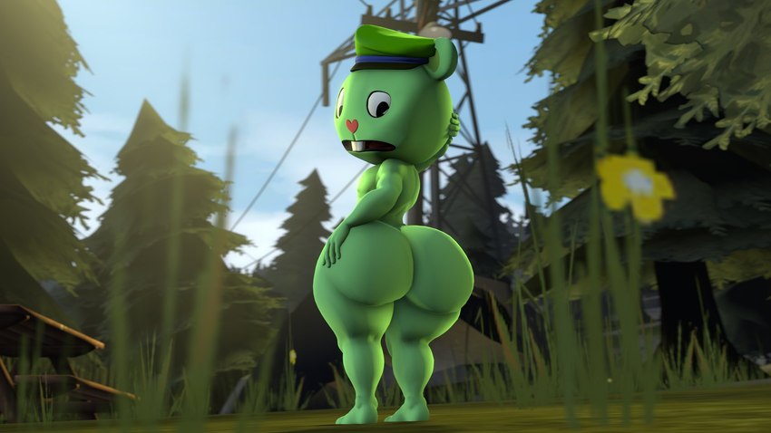 anthro big_butt black_eyes bottom_heavy buckteeth butt clothing detailed_background fingers forest fur green_body green_fur hand_behind_head hat headgear headwear huge_butt huge_hips huge_thighs looking_at_own_butt looking_back male nude nude_anthro nude_male outside plant solo teeth thick_thighs tree wide_hipped_male wide_hips aidenz happy_tree_friends flippy_(htf) bear mammal 16:9 2023 3d_(artwork) digital_media_(artwork) hi_res source_filmmaker_(artwork) widescreen