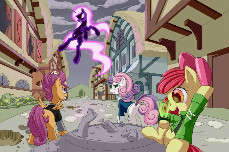 feral group horn outside wings dstears ben_10 cartoon_network friendship_is_magic hasbro my_little_pony mythology apple_bloom_(mlp) cutie_mark_crusaders_(mlp) discord_(mlp) scootaloo_(mlp) sweetie_belle_(mlp) chimera draconequus equid equine mammal mythological_creature mythological_equine pegasus unicorn 3:2 hi_res