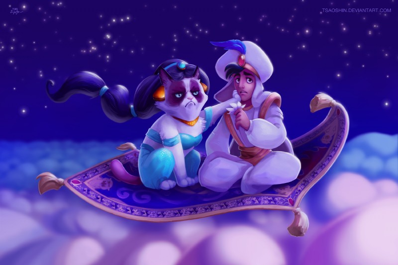 aladdin, magic carpet, princess jasmine, and tardar sauce (disney's aladdin and etc) created by tsaoshin