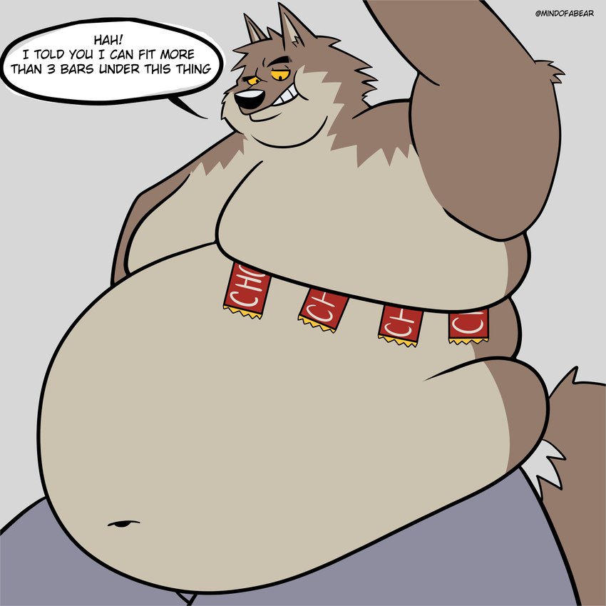 anthro belly big_belly candy chocolate clothing dessert food male moobs morbidly_obese obese overweight overweight_male text thick_arms thick_thighs tight_clothing weight_gain mindof dreamworks fattytober the_bad_guys mr._wolf_(the_bad_guys) canid canine canis mammal wolf 1:1 absurd_res english_text hi_res