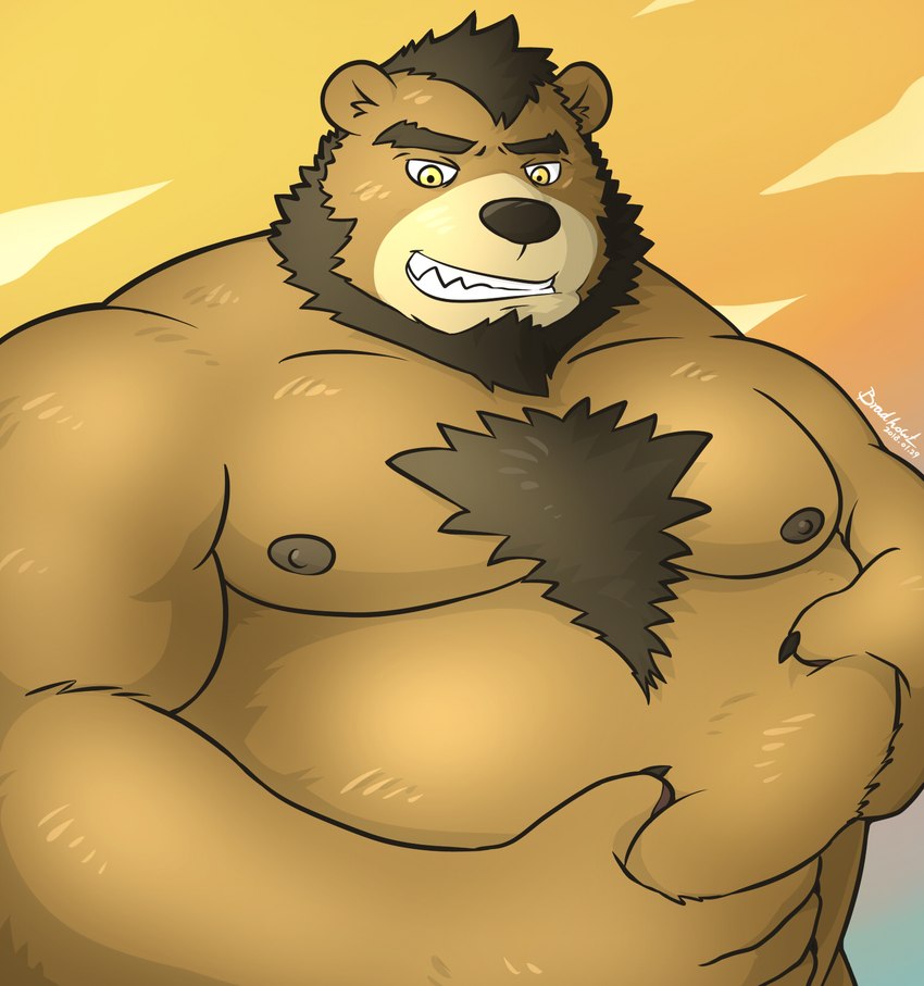 anthro beard belly big_belly brown_body facial_hair humanoid_hands kemono male moobs nipples overweight overweight_male solo yellow_eyes mtflying30371 bear mammal 2018 hi_res