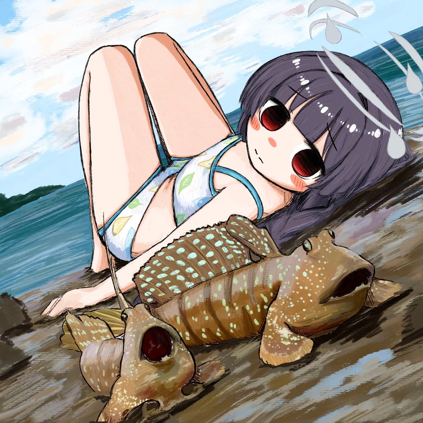 ambiguous_gender beach bikini clothing female feral group seaside swimwear trio two-piece_swimsuit what bubbacterial blue_archive miyu_(blue_archive) fish gobiiform human mammal marine mudskipper 1:1 hi_res