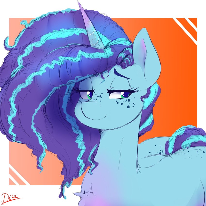 afro blue_body blue_hair blue_tail butt chest_tuft eyelashes female feral freckles green_eyes hair half-closed_eyes horn multicolored_hair narrowed_eyes smile solo tail tuft two_tone_hair two_tone_tail unicorn_horn thelunarmoon hasbro mlp_g5 my_little_pony mythology misty_brightdawn_(mlp) equid equine mammal mythological_creature mythological_equine unicorn 1:1 digital_media_(artwork) hi_res signature