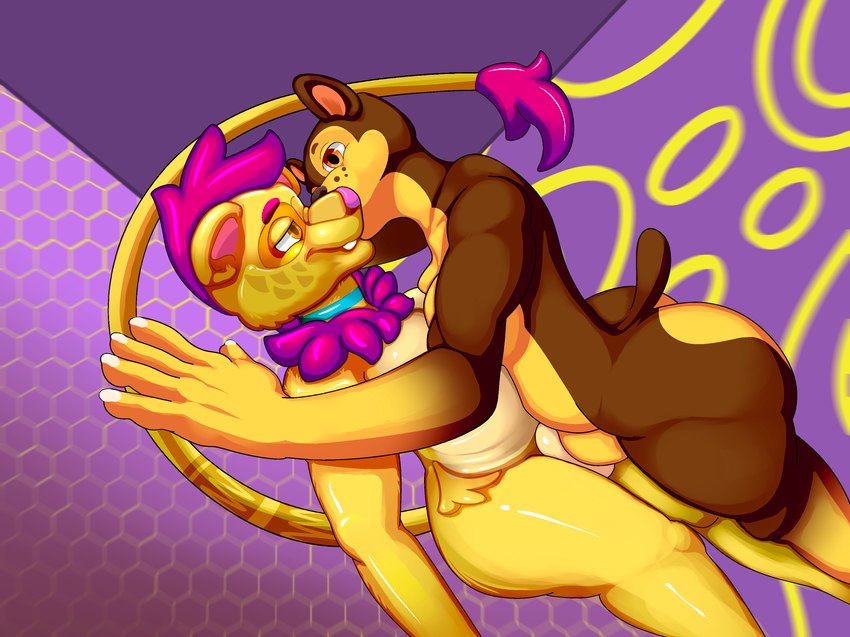 against_surface against_wall anthro belly big_butt big_ears bulge bulge_frottage butt duo fluffy fur humanoid_hands kissing male moob_squish moobs multicolored_body nude null_bulge overweight overweight_anthro pink_body pink_fur simple_background smile tail two_tone_body psycheapple paw_patrol adma chase_(paw_patrol) canid canine canis domestic_dog felid german_shepherd herding_dog lion mammal pantherine pastoral_dog absurd_res hi_res