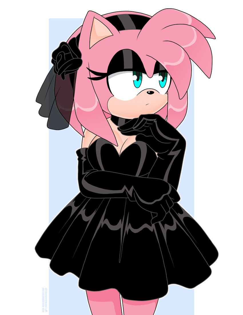 anthro black_clothing black_dress black_rose clothing dress female solo nicolasgravelqc sega sonic_the_hedgehog_(series) amy_rose eulipotyphlan hedgehog mammal absurd_res hi_res