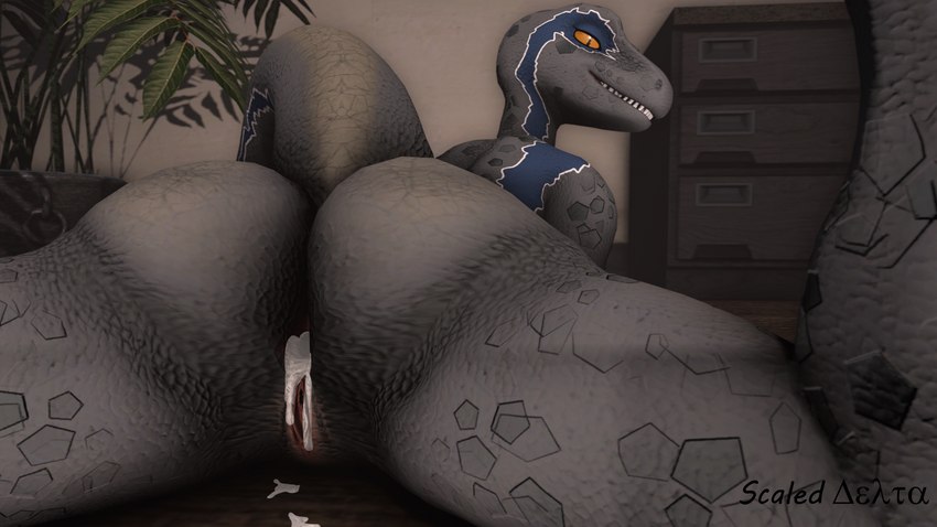 anthro anthrofied anus blue_body blue_scales bodily_fluids butt butt_focus cum cum_on_ground drawer female genital_fluids genitals grey_body grey_scales inside looking_at_viewer multicolored_body multicolored_scales plant pupils pussy raised_tail rear_view scales slit_pupils smile solo spreading tail teeth two_tone_body two_tone_scales yellow_eyes scaleddelta jurassic_park jurassic_world universal_studios blue_(furromantic) blue_(jurassic_world) dinosaur dromaeosaurid prehistoric_species reptile scalie theropod velociraptor 16:9 2022 3d_(artwork) 4k absurd_res digital_media_(artwork) hi_res source_filmmaker_(artwork) widescreen