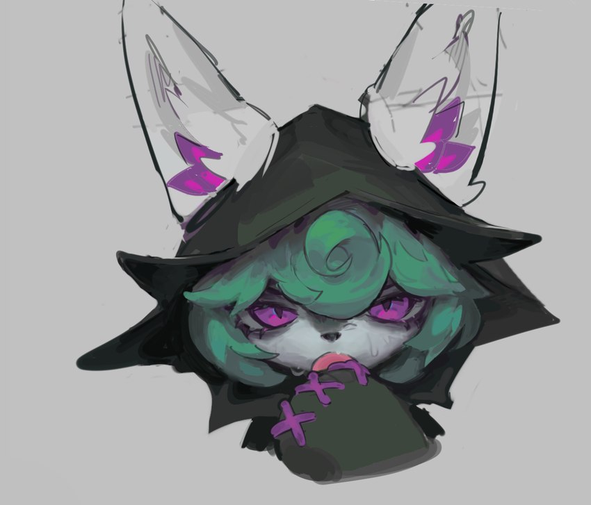 anthro biped female fur green_hair grey_background hair licking looking_at_viewer purple_body purple_eyes purple_fur simple_background solo tongue white_body white_fur ramssa league_of_legends riot_games tencent vex_(lol) yordle