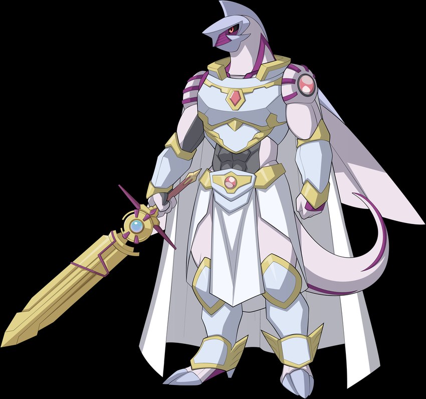 ambiguous_gender anthro cape clothing golden_sword holding_melee_weapon holding_object holding_sword holding_weapon knight knight_armor melee_weapon multicolored_body simple_background solo standing sword tail transparent_background two_tone_body warrior weapon white_body wings sparksstars nintendo pokemon lord_palkia_(heroicswordsman23) generation_4_pokemon legendary_pokemon palkia pokemon_(species) alpha_channel