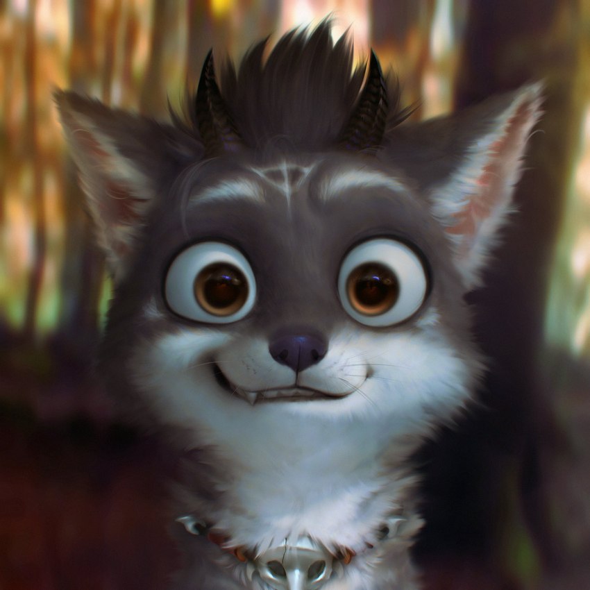 anthro blurred_background brown_body brown_eyes brown_fur brown_hair front_view fur hair looking_at_viewer male male_anthro smile solo teeth whiskers white_body white_fur wayn_animation canid canine canis mammal wolf 1:1 2022 adobe_photoshop_(artwork) digital_media_(artwork) hi_res