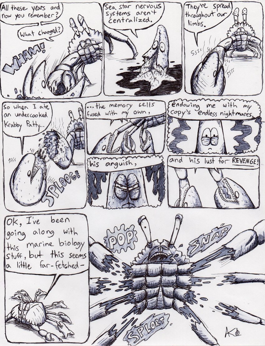 angry blood bodily_fluids dialogue dismemberment feral gore multi_limb pupils size_difference teeth text stillinthesimulation nickelodeon spongebob_squarepants mr._krabs patrick_star arthropod asterozoan crab crustacean decapoda echinoderm malacostracan marine starfish absurd_res comic english_text hi_res