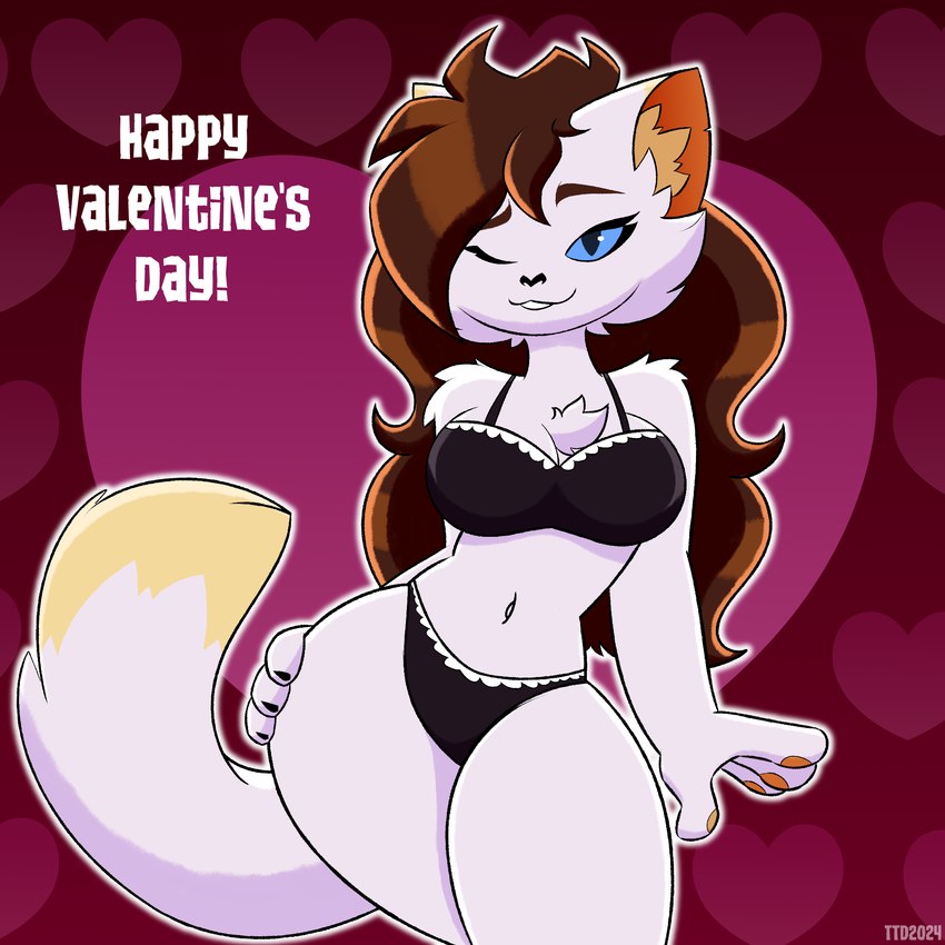 anthro bra clothing female frilly frilly_clothing frilly_panties frilly_underwear heart_symbol holidays panties solo thick_thighs underwear travis_the_dragon valentine's_day mileena_smith_(travis_the_dragon) domestic_cat felid feline felis mammal 1:1 hi_res