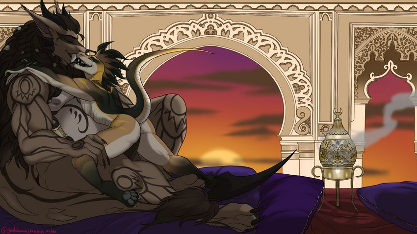 anthro duo incense kissing lying male male/male markings on_front palace penetration sunset t'izuno tattoo varaguanis goddamnitrobin sudz reptile scalie snake 16:9 hi_res widescreen