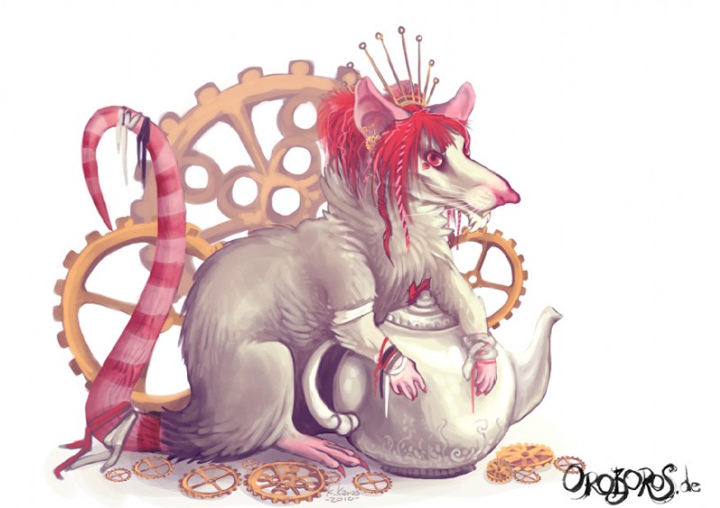 alternative_fashion female feral gear heart_symbol simple_background solo steampunk tail white_background nathradas emilie_autumn mammal murid murine rat rodent