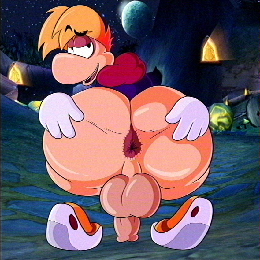 anthro anus balls big_balls big_butt butt disembodied_hand disembodied_leg flaccid genitals huge_butt limbless looking_back male night penis solo spread_anus spreading possbooty rayman_(series) ubisoft rayman humanoid raypeople_(rayman) 1:1 hi_res