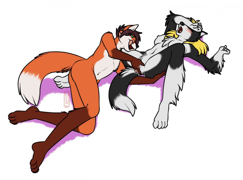 anthro biped covering covering_face duo female fingering fur looking_pleasured lying male male/female on_back open_mouth orgasm red_body red_fur spread_legs spreading tongue tongue_out houkuko canid mammal 2019