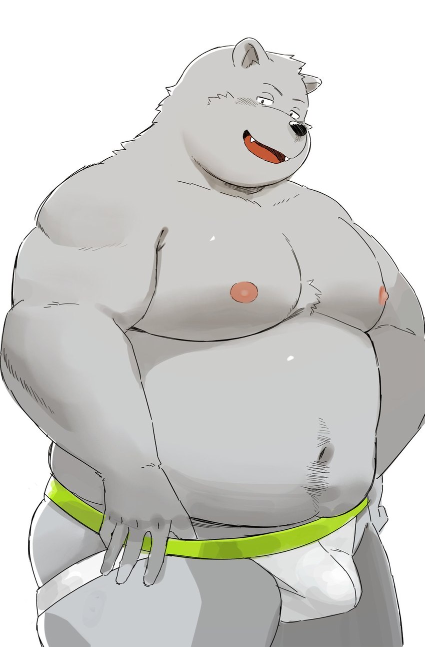 anthro belly black_nose bulge clothing humanoid_hands jockstrap kemono male moobs navel nipples overweight overweight_male simple_background solo underwear sv_grart bear mammal 2022 hi_res