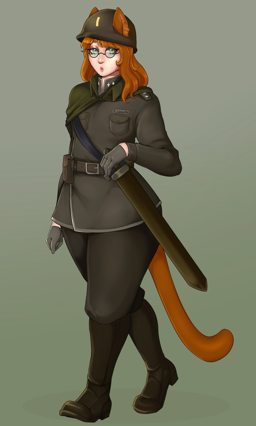 armor clothing eyewear femboy freckles glasses headgear helmet male melee_weapon solo sword tail uniform weapon wide_hips docfurpanic foxhole:_persistant_online_warfare raymond_lancaster animal_humanoid cat_humanoid felid felid_humanoid feline feline_humanoid humanoid mammal mammal_humanoid hi_res