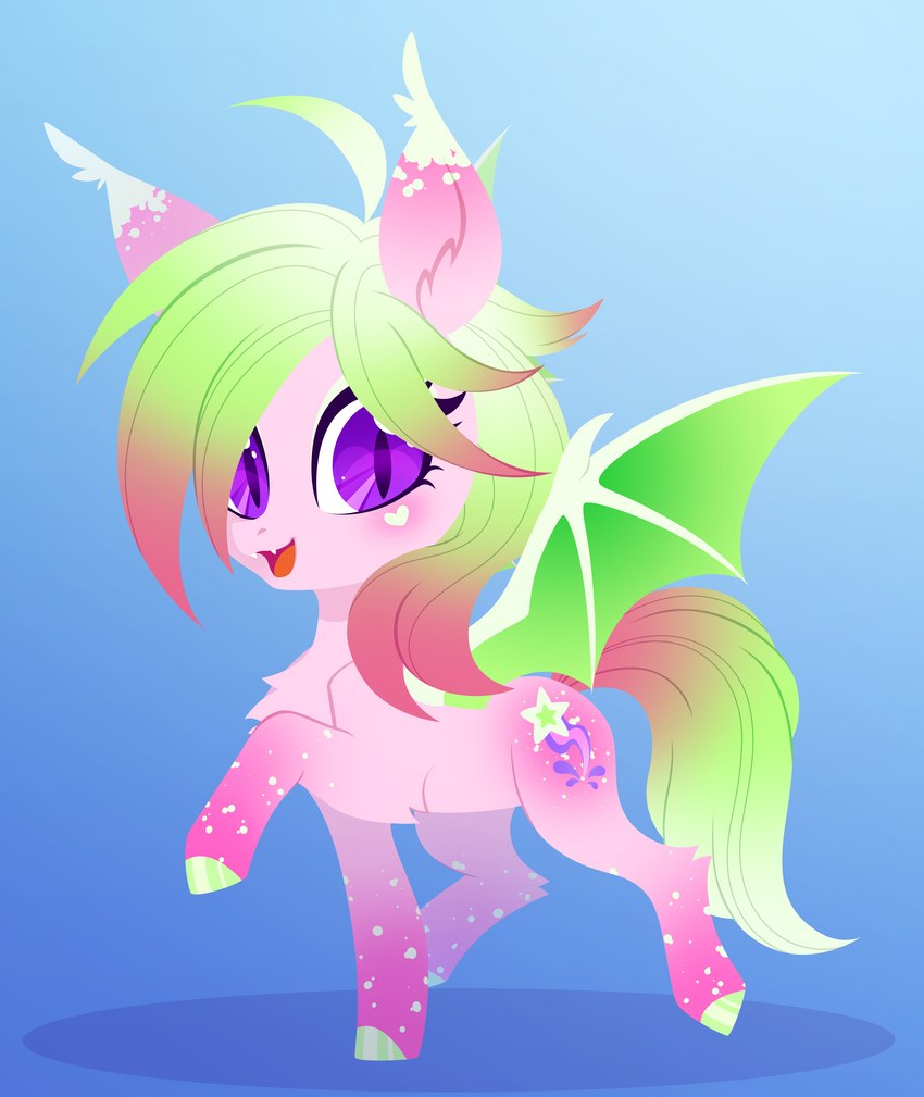 bat_wings chest_tuft claws cute_fangs cutie_mark ear_tuft eyelashes fangs female feral fluffy fur green_hair green_mane green_tail green_wings hair hooves leg_tuft mane markings membrane_(anatomy) membranous_wings mole_(marking) multicolored_hair multicolored_mane multicolored_tail open_mouth open_smile pink_body pink_fur pink_hair pink_mane pink_tail pupils purple_eyes slim_female slim_feral slit_pupils smile solo sparklefur tail teeth tuft two_tone_hair two_tone_mane two_tone_tail wing_claws wings belka-sempai hasbro my_little_pony fan_character limelight_(oc) bat_pony equid mammal absurd_res hi_res