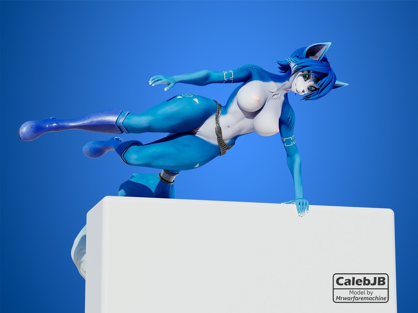 anthro biped blue_body blue_fur boots boots_only breasts clothing female footwear footwear_only fur genitals knee_boots knee_highs legwear mostly_nude nipples nude parkour plantigrade pose pussy shoes simple_background smile solo white_body white_fur unuxory nintendo star_fox warfare_machine krystal_(star_fox) warfare_krystal canid canine fox mammal 3d_(artwork) 4:3 blender_(artwork) digital_media_(artwork) pinup shaded