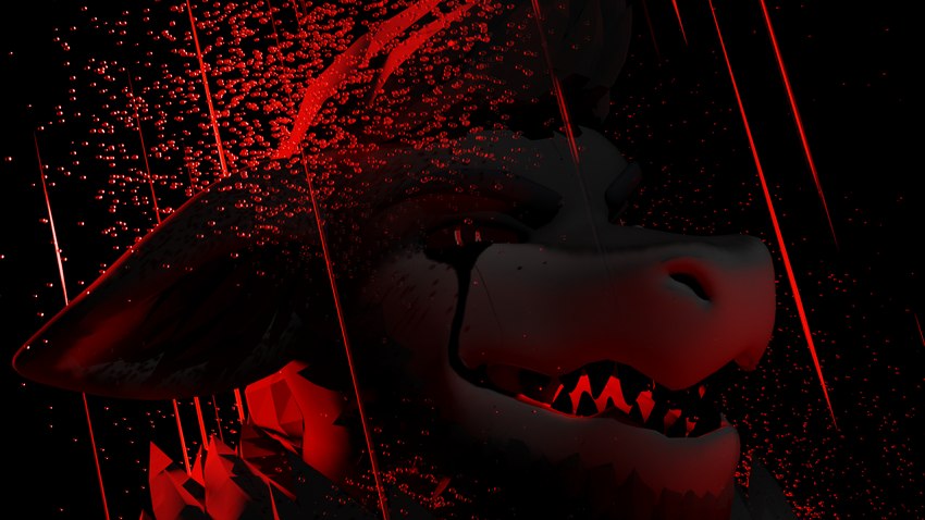 anthro black_tears black_teeth evil_grin foxolad lichfoxy male raining red_eyes smile solo teeth papagen 16:9 hi_res widescreen