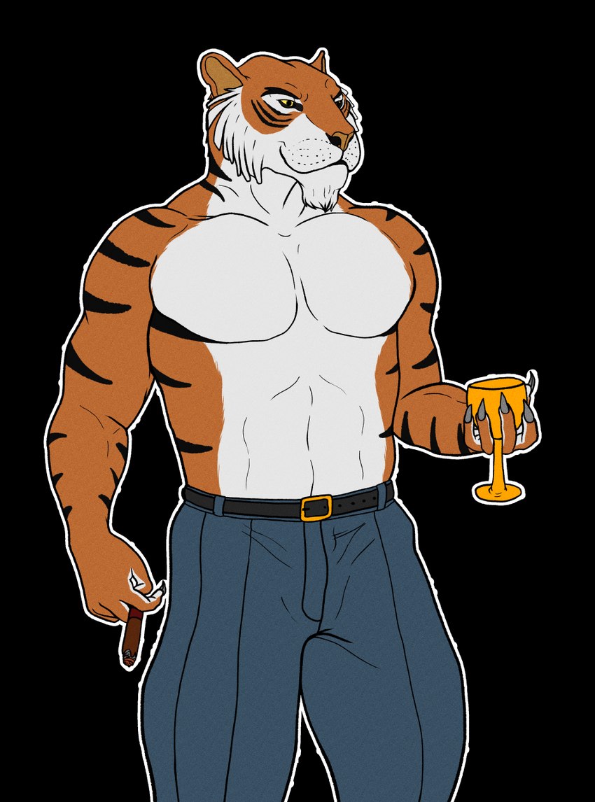 abs anthro beverage cigar claws clothed clothing container cup male muscular necktie pecs simple_background smoking smoking_cigar solo topless topless_male transparent_background rebeldragon101 disney talespin shere_khan bengal_tiger felid feline mammal pantherine tiger alpha_channel hi_res