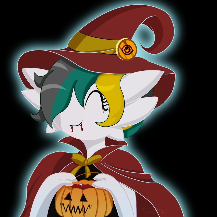 3_fingers ^_^ black_background blood bodily_fluids candy_bucket cape clothed clothing eyes_closed fangs feet female fingers hair hat headgear headwear holding_pumpkin holidays jack-o'-lantern multicolored_hair not_furry short_hair simple_background smile soles solo teeth witch_costume witch_hat divifilly halloween nintendo pokemon gardevoir generation_3_pokemon humanoid pokemon_(species) 1:1 hi_res icon