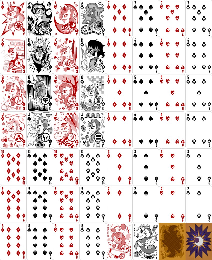 ace_of_clubs ace_of_diamonds ace_of_hearts ace_of_spades broken_horn card clubs_(suit) cutie_mark diamonds_(suit) eight_of_clubs eight_of_diamonds eight_of_hearts eight_of_spades female feral five_of_clubs five_of_diamonds five_of_hearts five_of_spades four_of_clubs four_of_diamonds four_of_hearts four_of_spades group heart_symbol hearts_(suit) horn jack_of_clubs jack_of_diamonds jack_of_hearts jack_of_spades joker_(playing_card) king_of_clubs king_of_diamonds king_of_hearts king_of_spades large_group lasso male nine_of_clubs nine_of_diamonds nine_of_hearts nine_of_spades party_cannon playing_card playing_card_template queen_of_clubs queen_of_diamonds queen_of_hearts_(card) queen_of_spades seven_of_clubs seven_of_diamonds seven_of_hearts seven_of_spades simple_background six_of_clubs six_of_diamonds six_of_hearts six_of_spades spades_(suit) suit_symbol ten_of_clubs ten_of_diamonds ten_of_hearts ten_of_spades three_of_clubs three_of_diamonds three_of_hearts three_of_spades two_of_clubs two_of_diamonds two_of_hearts two_of_spades white_background wings virenth friendship_is_magic hasbro my_little_pony my_little_pony:_the_movie_(2017) mythology applejack_(mlp) cozy_glow_(mlp) daybreaker_(mlp) discord_(mlp) fluttershy_(mlp) king_sombra_(mlp) mane_six_(mlp) nightmare_moon_(mlp) pinkie_pie_(mlp) princess_cadance_(mlp) princess_celestia_(mlp) princess_luna_(mlp) queen_chrysalis_(mlp) rainbow_dash_(mlp) rarity_(mlp) starlight_glimmer_(mlp) tempest_shadow_(mlp) tirek_(mlp) twilight_sparkle_(mlp) arthropod changeling chimera draconequus earth_pony equid equine horse mammal mythological_creature mythological_equine pegasus pony unicorn winged_unicorn 2019 absurd_res hi_res restricted_palette