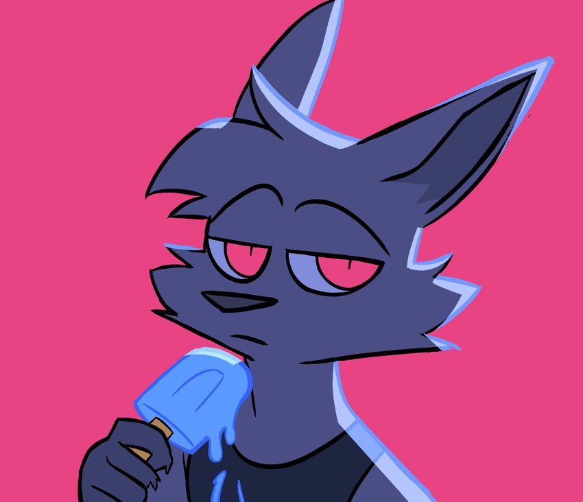 anthro clothing dripping eyebrows food fur grey_body grey_fur male pink_background popsicle raised_eyebrow sea_salt_ice_cream shirt simple_background solo tank_top topwear jaybeyyy canid canine fox mammal 2021 hi_res