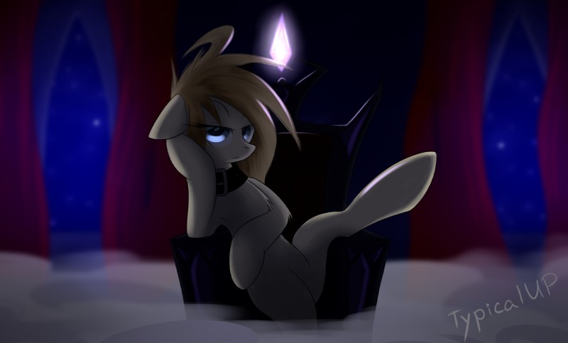 blue_eyes brown_hair collar featureless_crotch female feral fur hair hooves night sitting solo queenbloodysky hasbro my_little_pony fan_character equid mammal hi_res