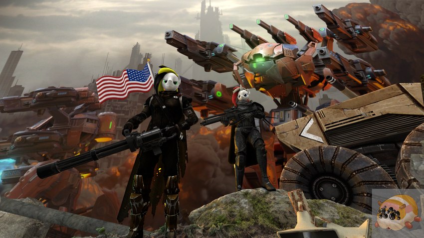 american_flag anthro anthrofied armor armored_vehicle canton duo female flag flag_(object) flagpole gun hair horn machine machine_gun male male/female mecha multicolored_hair railgun ranged_weapon turret united_states_of_america weapon mr.guinea_pig hasbro my_little_pony mythology aria_calliope dj_hazardous equid equine mammal mythological_creature mythological_equine unicorn 16:9 3d_(artwork) 4k absurd_res digital_media_(artwork) hi_res widescreen