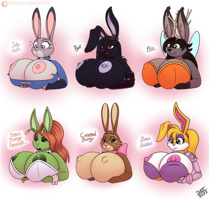 bunnie rabbot, cadbury bunny, judy hopps, mits, and tryst (sony interactive entertainment and etc) created by drxii