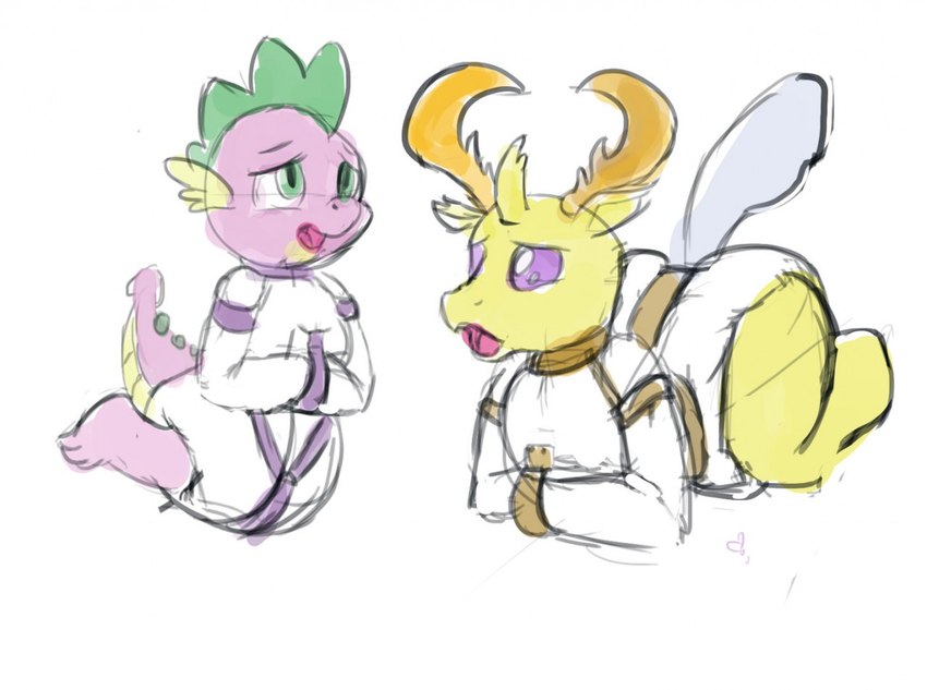 anthro bdsm bondage bound diaper duo feral horn male restraints straitjacket young softballoonpony friendship_is_magic hasbro my_little_pony mythology spike_(mlp) thorax_(mlp) arthropod changeling dragon mythological_creature mythological_scalie scalie