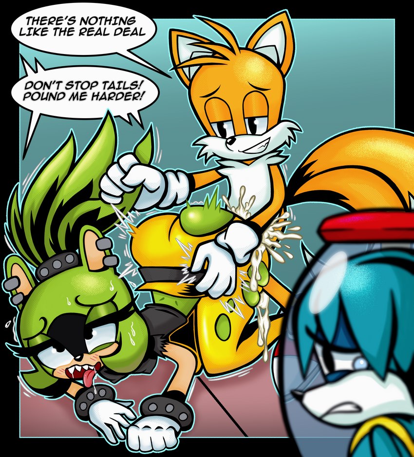 anthro black_border black_outline bodily_fluids border cuckold cum cum_inside duo_focus female forced forced_to_watch from_behind_position genital_fluids group infidelity looking_at_another male male/female outer_highlight outline sex tears text silversentry idw_publishing sega sonic_the_hedgehog_(comics) sonic_the_hedgehog_(idw) sonic_the_hedgehog_(series) kitsunami_the_fennec miles_prower surge_the_tenrec afrosoricid canid canine fox mammal tenrec absurd_res digital_media_(artwork) english_text hi_res translated