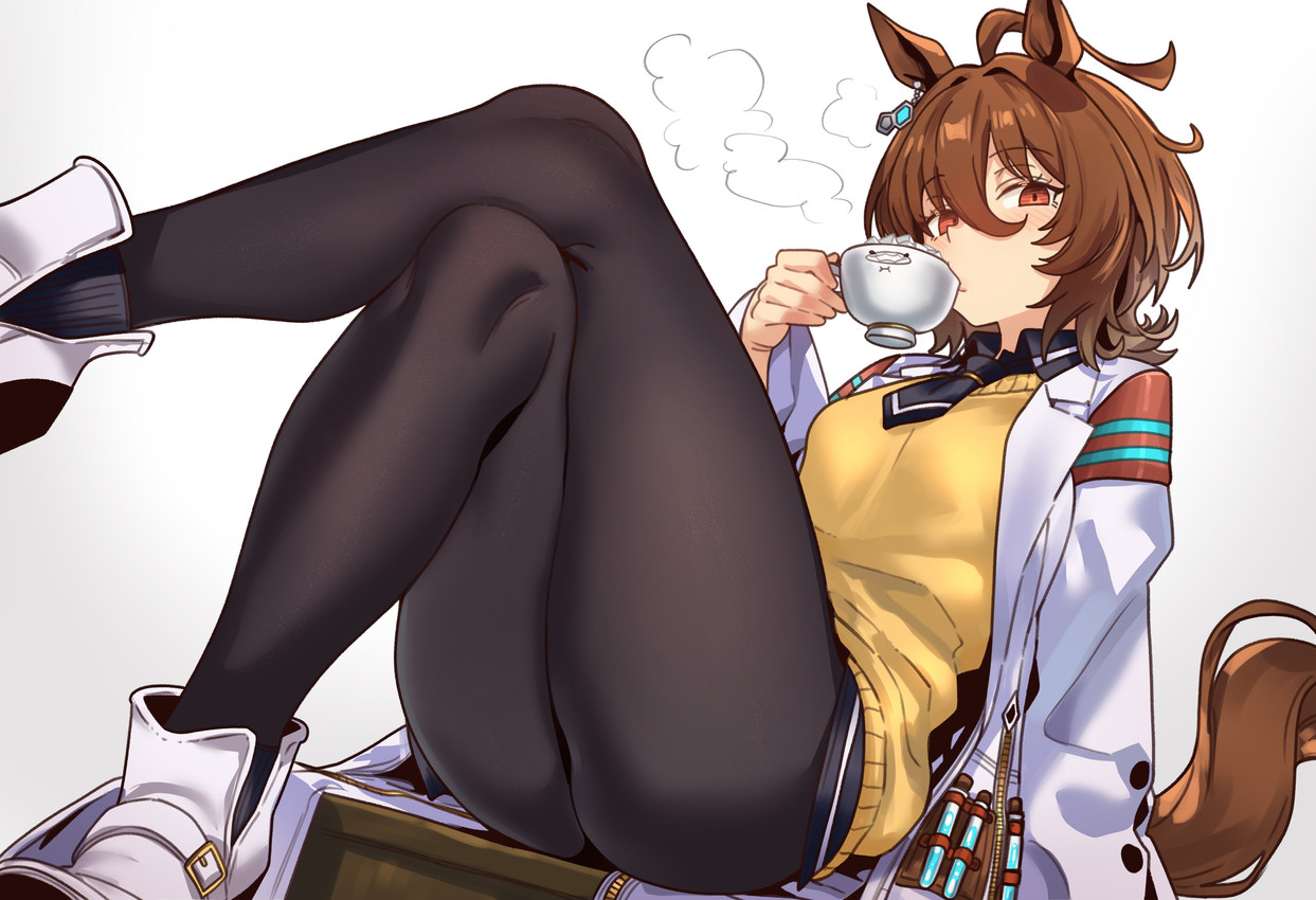 5_fingers ahoge athletic athletic_female athletic_humanoid bangs big_butt blush blush_lines breasts brown_body brown_eyes brown_fur brown_hair butt chemicals clothed clothed_female clothed_humanoid clothing coat coffee_cup container crossed_legs cup drinking ear_piercing eyebrows eyelashes female female_humanoid fingers fully_clothed fully_clothed_female fully_clothed_humanoid fur hair holding_container holding_cup holding_object lab_coat laboratory_equipment laboratory_glassware legwear looking_at_viewer mature_female mature_humanoid necktie pantyhose piercing pose scientific_instrument shoes_on short_hair simple_background sitting solo steam steaming sugar sugar_cube tail test_tube thick_thighs topwear uniform ebora cygames uma_musume_pretty_derby agnes_tachyon_(pretty_derby) melusine_(fate) animal_humanoid equid equid_humanoid equine equine_humanoid humanoid mammal mammal_humanoid 2025 absurd_res colored detailed digital_drawing_(artwork) digital_media_(artwork) hi_res portrait shaded three-quarter_portrait