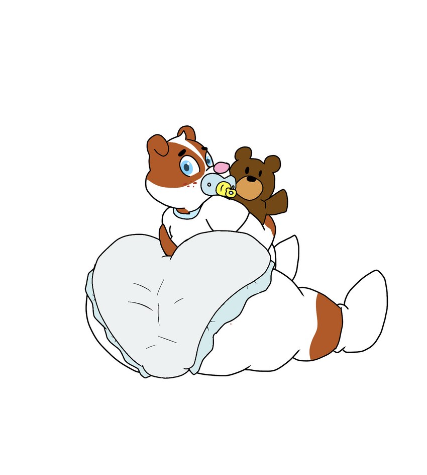 anthro baby big_butt blue_clothing blue_eyes blue_pacifier blue_shirt blue_t-shirt blue_topwear brown_body brown_ears brown_fur brown_tail bulge butt clothed clothing diaper footwear freckled_face freckles fur hair holding_object holding_plushie holding_teddy_bear looking_back male multicolored_body multicolored_clothing multicolored_fur multicolored_shirt multicolored_t-shirt multicolored_topwear object_in_mouth pacifier pacifier_in_mouth pink_nose plushie rear_view shirt simple_background sitting sitting_on_ground socks solo t-shirt tail teddy_bear thick_thighs three-quarter_view toddler topwear two_tone_body two_tone_clothing two_tone_fur two_tone_shirt two_tone_t-shirt two_tone_topwear wearing_diaper white_background white_body white_clothing white_footwear white_fur white_hair white_shirt white_socks white_t-shirt white_topwear young young_anthro pupsnbuns bunbun_(pupsnbuns) canid canine canis domestic_dog mammal 2023 digital_media_(artwork) hi_res