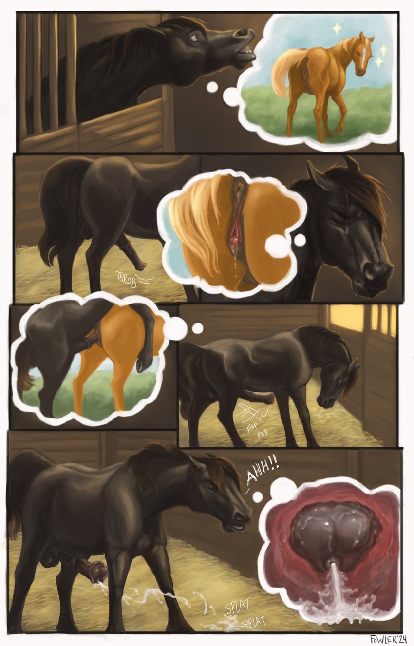 anatomically_correct anatomically_correct_anus anatomically_correct_genitalia anatomically_correct_penis anatomically_correct_pussy animal_genitalia animal_penis animal_pussy anus backsack balls barn becoming_erect belly_slapping big_flare black_balls black_body black_fur black_penis black_pussy black_sheath bodily_fluids border butt clitoral_winking clitoris cum cum_drip cum_in_pussy cum_inside cum_on_ground cumshot dripping duo ejaculation equine_anus equine_genitalia equine_penis equine_pussy erection eyes_closed fantasizing female female_feral female_penetrated feral feral_on_feral feral_penetrated feral_penetrating feral_penetrating_feral flared_penis flehmen_response from_behind_position fur genital_fluids genitals hair hands-free hay hooves inside internal internal_vaginal intraspecies looking_pleasured male male/female male_feral male_focus male_penetrating male_penetrating_female mane masturbation medial_ring moan nude open_mouth orgasm orgasm_face penetration penile penile_masturbation penile_penetration penis penis_in_pussy pink_penis puffy_anus pussy quadruped sex sheath solo_focus sound_effects stable tail tail_aside teats teeth text thought_bubble unguligrade vaginal vaginal_fluids vaginal_penetration white_border fowler17 steppenfire_(character) draft_horse equid equine friesian horse mammal comic english_text hi_res