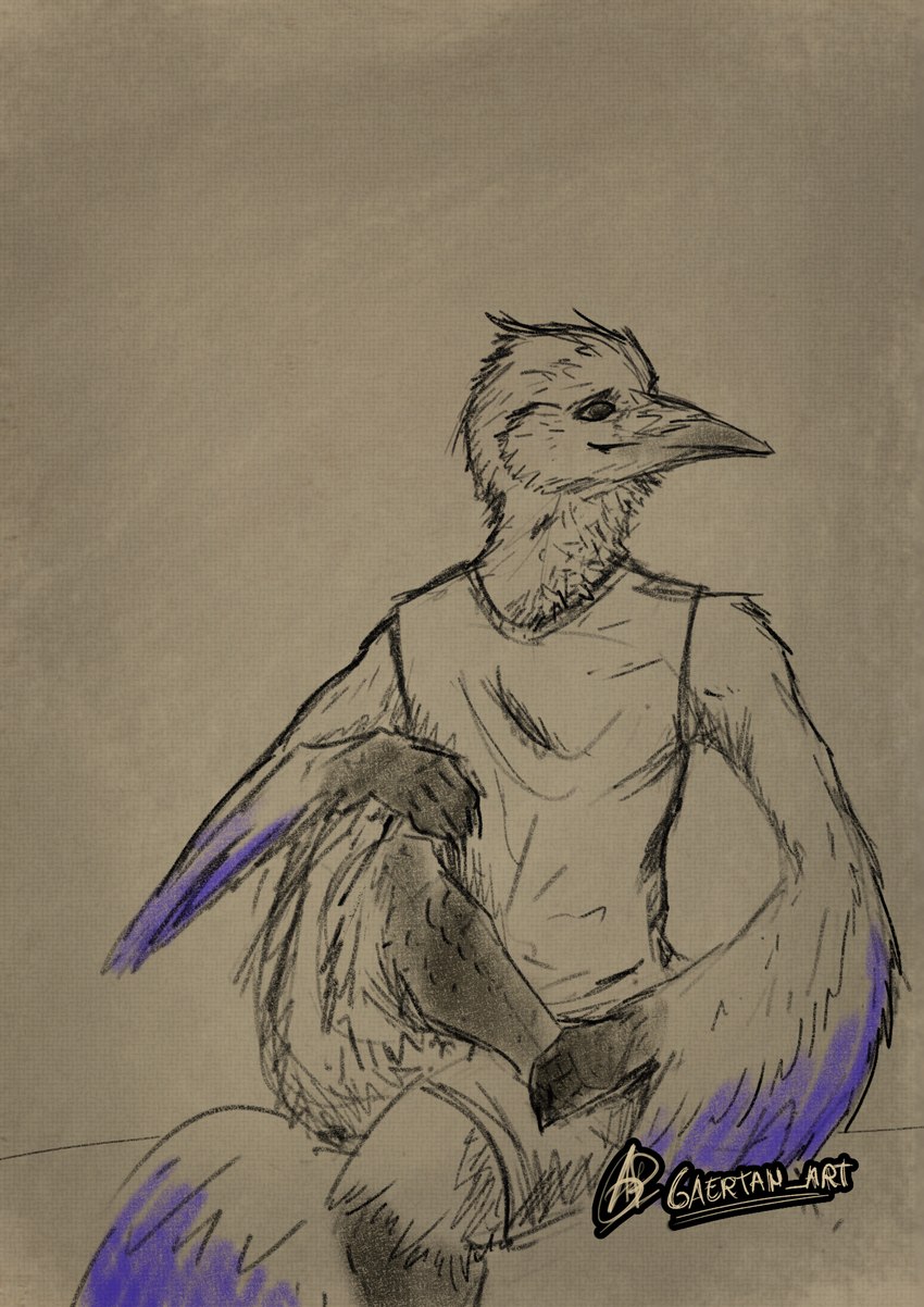 anthro fantasy huiaon gaertan avian bird corvid corvus_(genus) crow oscine passerine raven scalie digital_media_(artwork) hi_res krita_(artwork) sketch