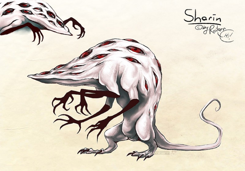 ambiguous_gender duo feral multi_eye red_eyes simple_background tail what what_has_science_done white_background rotarr eye_creature monster