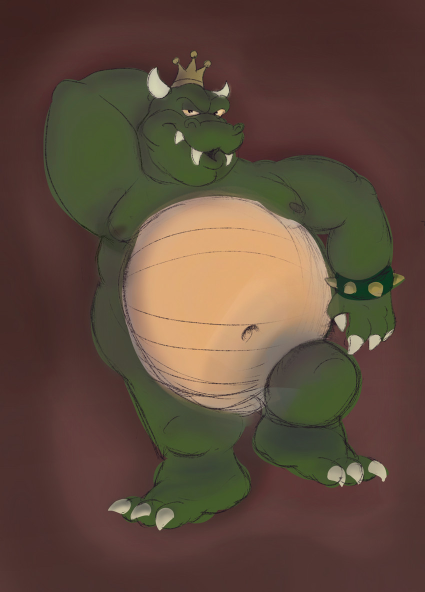 anthro belly big_belly lying male moobs navel on_back overweight overweight_anthro overweight_male seductive slightly_chubby solo bastardpalace mario_bros nintendo super_mario_bros_super_show king_koopa koopa reptile scalie hi_res