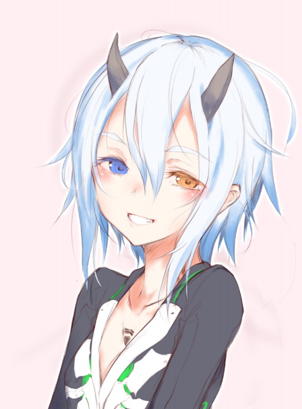 blue_hair blush breasts clothed clothing female hair heterochromia horn looking_at_viewer not_furry smile solo teeth mkb_56 phantasy_star phantasy_star_online_2 sega io_(phantasy_star) io_(pso2) deuman humanoid hi_res