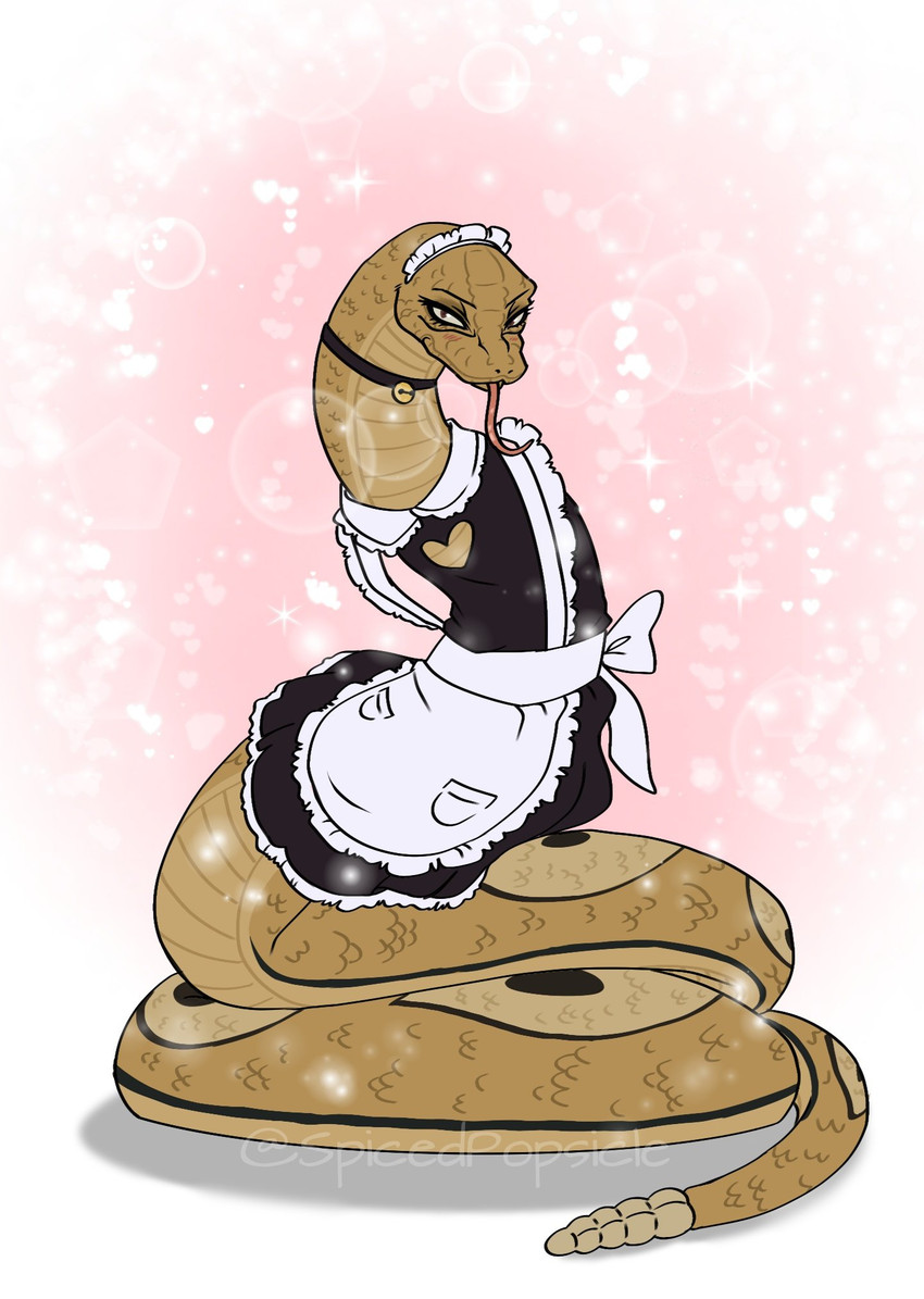 bedroom_eyes bell bell_collar blep clothed clothed_feral clothing collar female female_feral feral limbless_vertebrate looking_at_viewer maid_uniform narrowed_eyes rattle_(anatomy) scales seductive serpentine solo sparkles tongue tongue_out uniform spicedpopsicle beastars rokume_(beastars) pit_viper rattlesnake reptile scalie snake viper 2020 full-length_portrait hi_res portrait