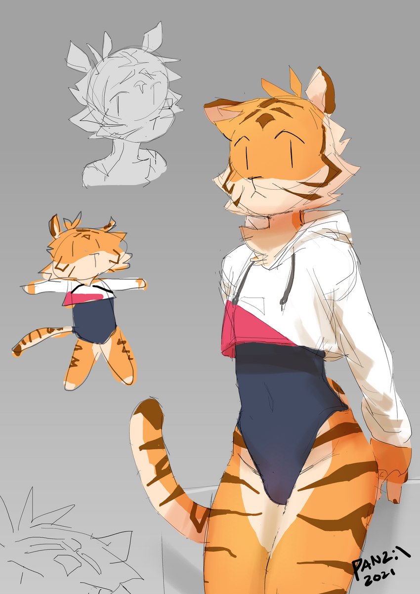 anthro clothing male one-piece_swimsuit solo swimwear panzery25 aiden_(panzery25) felid mammal pantherine tiger absurd_res hi_res